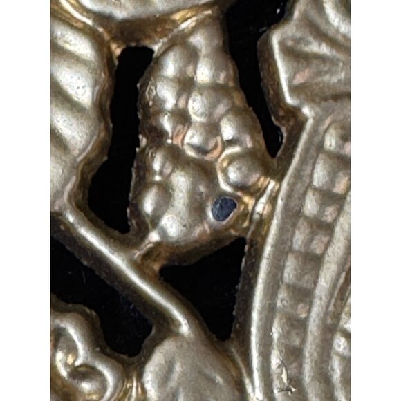 Vintage Gold-Tone Trivet Wall Plaque With Floral Scroll & Grapevine Design - Picture 4 of 7